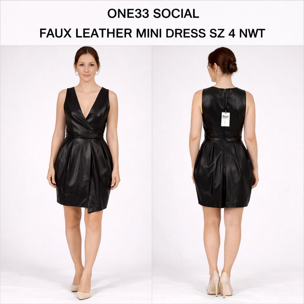 ONE33 SOCIAL FAUX LEATHER MINI DRESS SZ 4 NWT
